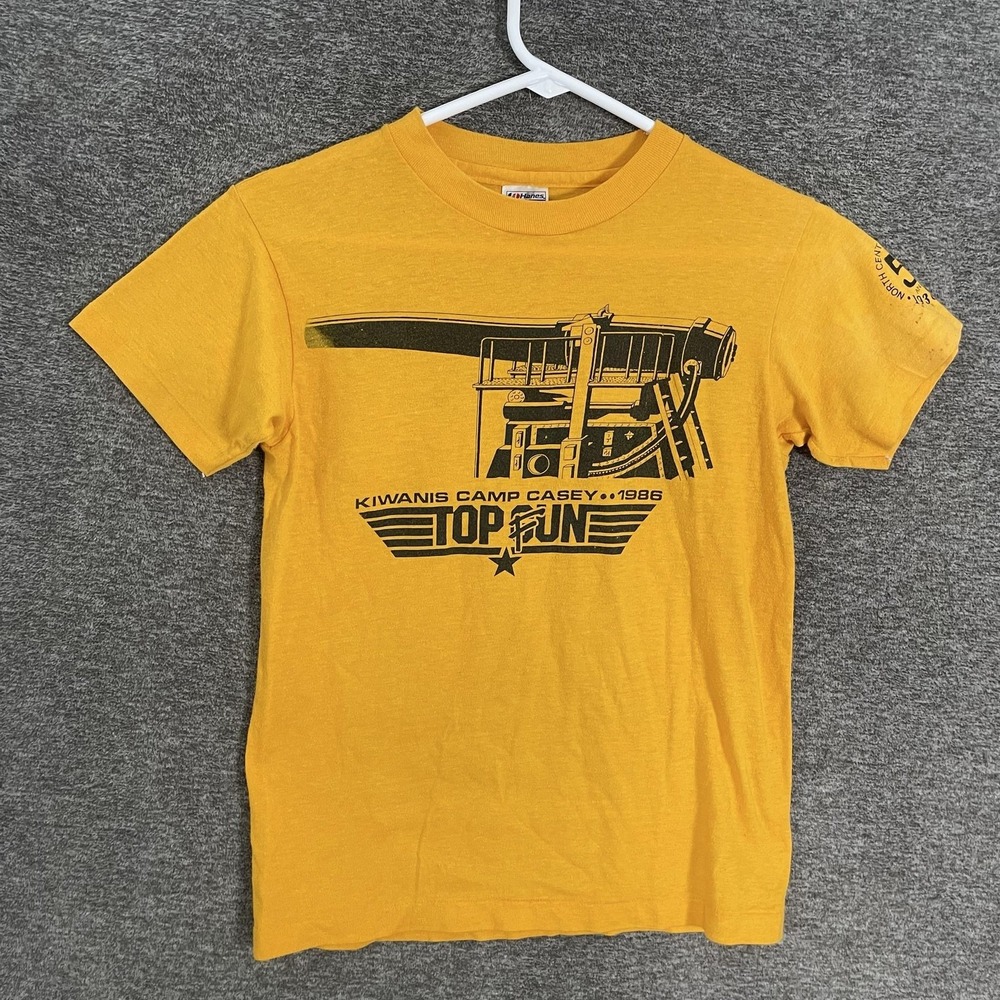 Vintage Top Gun Youth Large Yellow Kiwanis Camp Casey Top Fun 1986 Single Stitch